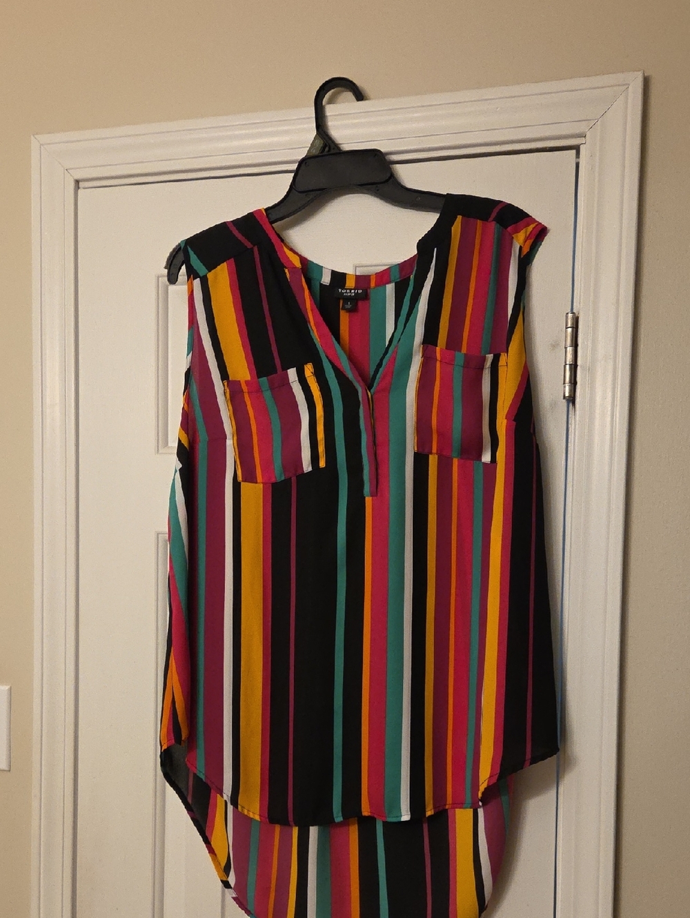 torrid Multicolor Vertical Stripe Sleeveless V-Neck Blouse